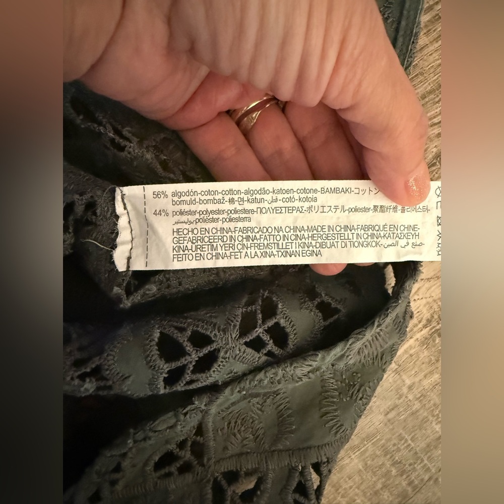 Zara Open Work Embroidered Tunic Blouse Large Khaki Green - Picture 4 of 7